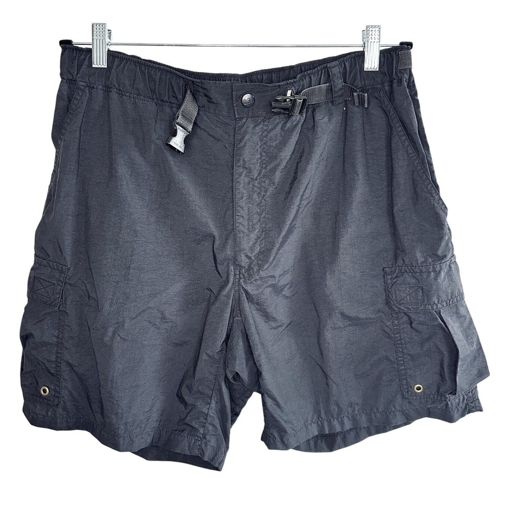 REI Sahara Cargo Shorts Men's M‎ Black Vintage Nylon Hiking Outdoor Belted Gorp